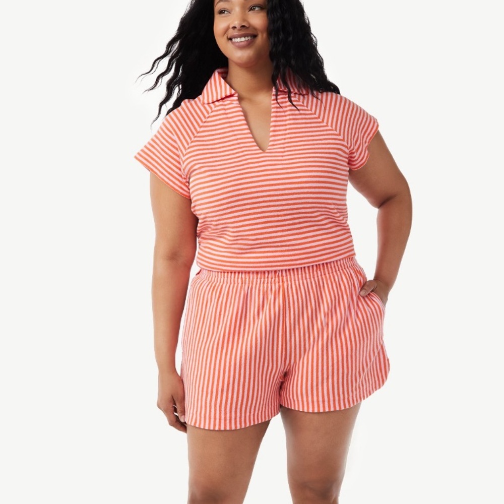 Free Assembly Women's Raglan Sleeve Polo Shirt & Side Slit Short